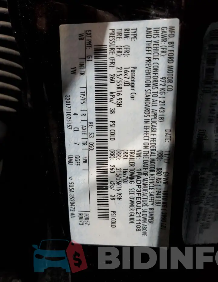 1FADP3FE0JL211108 Photo# 12