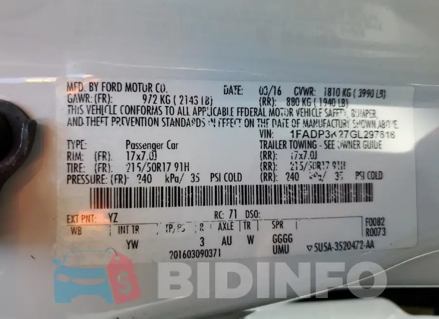 1FADP3K27GL297618 Photo# 12
