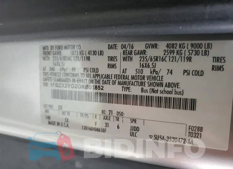1FBZX2YG2GKB01852 Photo# 12