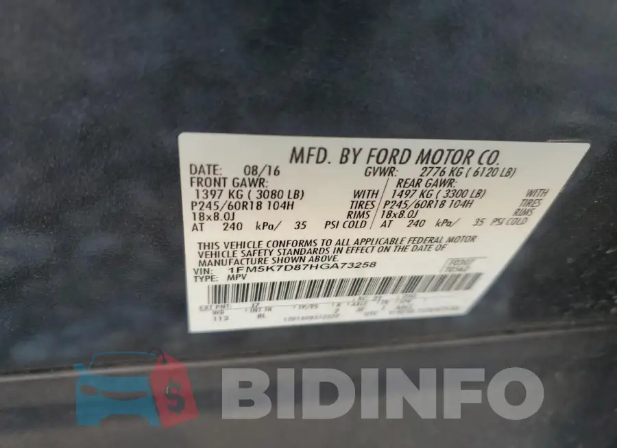 1FM5K7D87HGA73258 Photo# 13
