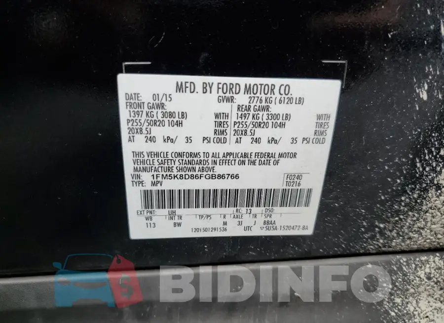 1FM5K8D86FGB86766 Photo# 13