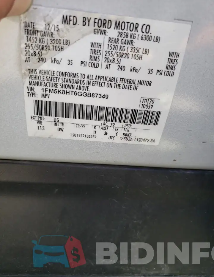 1FM5K8HT6GGB87349 Photo# 12