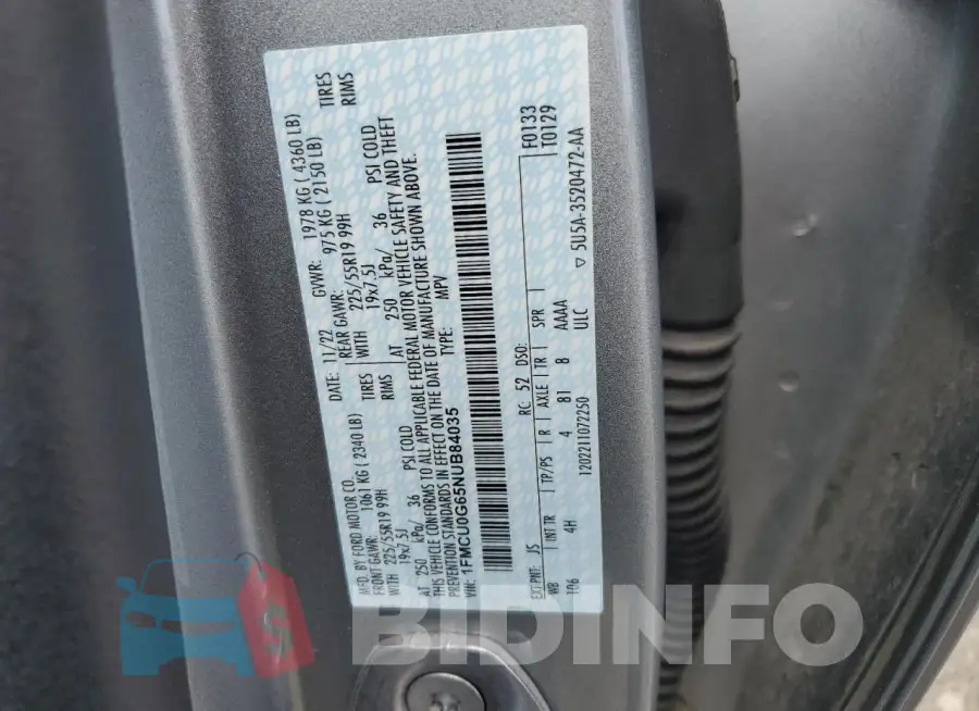 1FMCU0G65NUB84035 Photo# 13