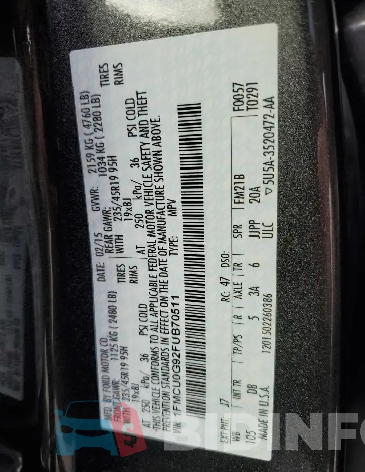 1FMCU0G92FUB70511 Photo# 13
