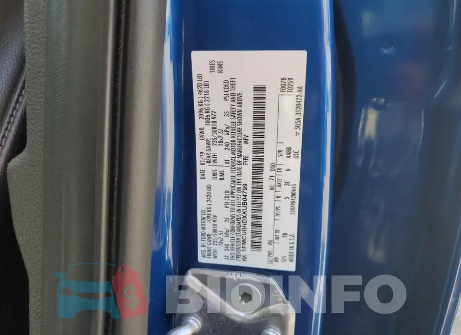 1FMCU0HDXKUB04799 Photo# 12