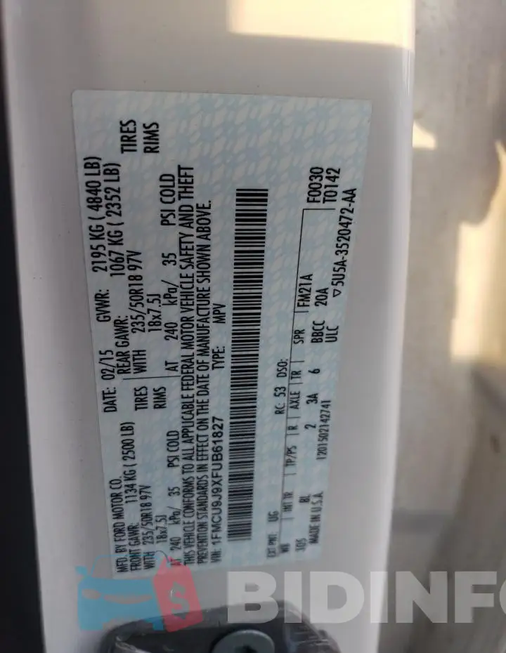 1FMCU9J9XFUB61827 Photo# 13