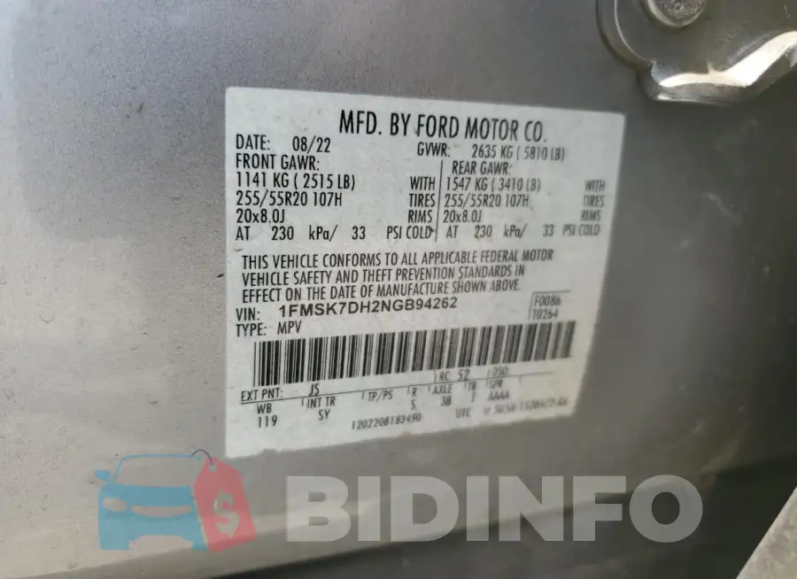 1FMSK7DH2NGB94262 Photo# 14