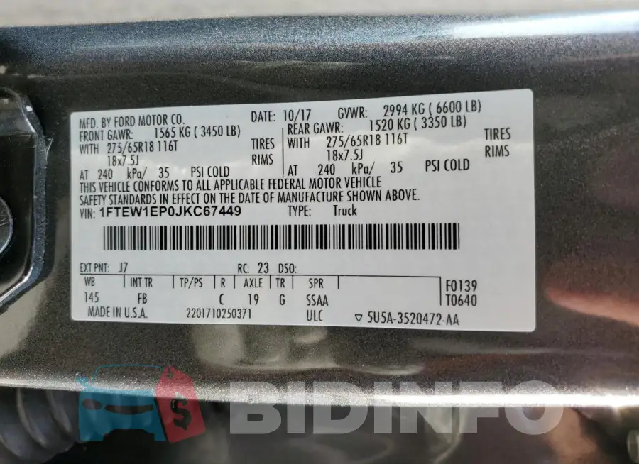 1FTEW1EP0JKC67449 Photo# 12