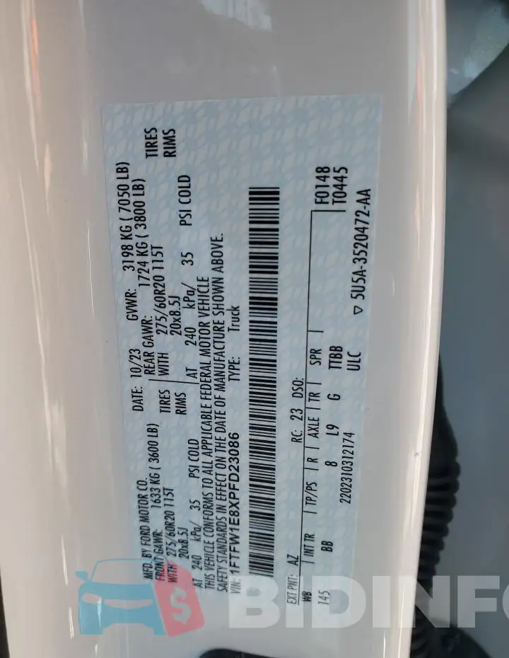 1FTFW1E8XPFD23086 Photo# 12