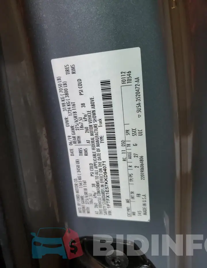 1FTFX1E57KKD94071 Photo# 12