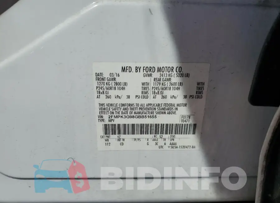 2FMPK3G98GBB51655 Photo# 12