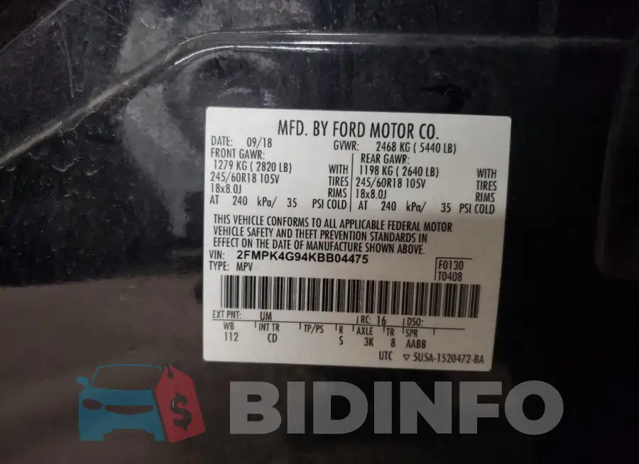 2FMPK4G94KBB04475 Photo# 12