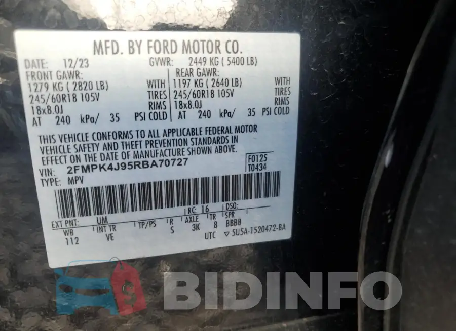 2FMPK4J95RBA70727 Photo# 13