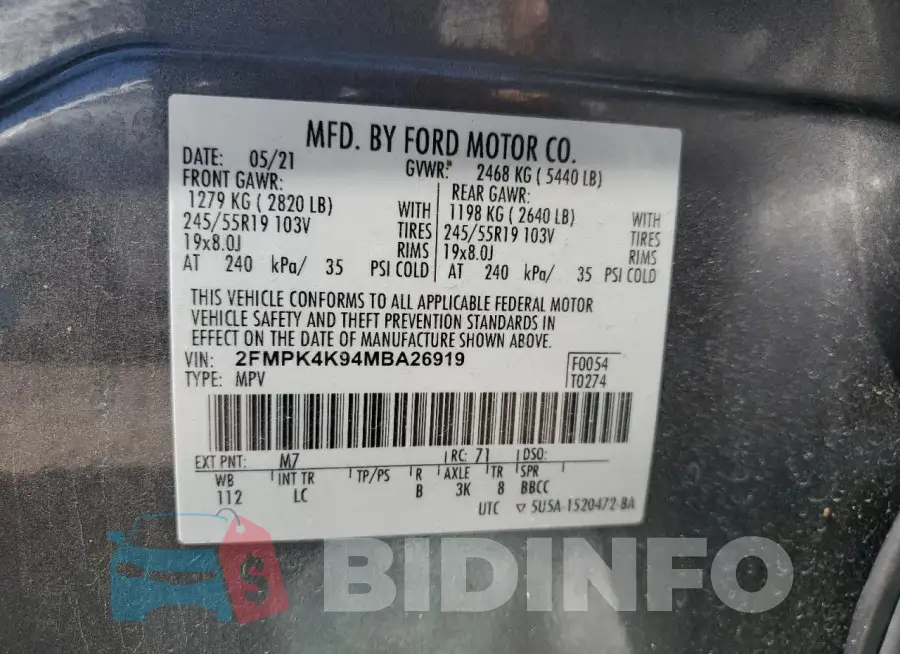 2FMPK4K94MBA26919 Photo# 12