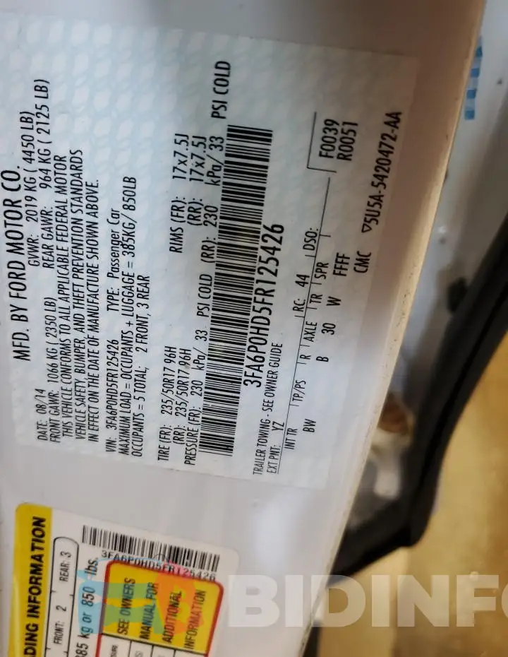 3FA6P0HD5FR125426 Photo# 12