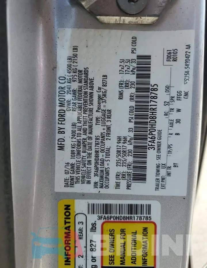 3FA6P0HD8HR178785 Photo# 12