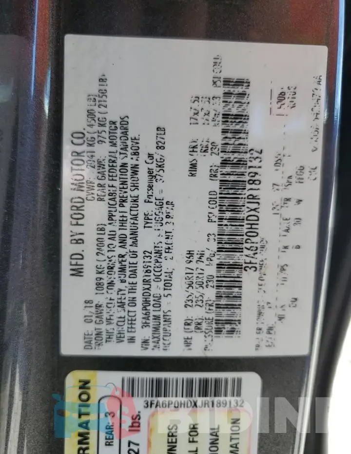 3FA6P0HDXJR189132 Photo# 13