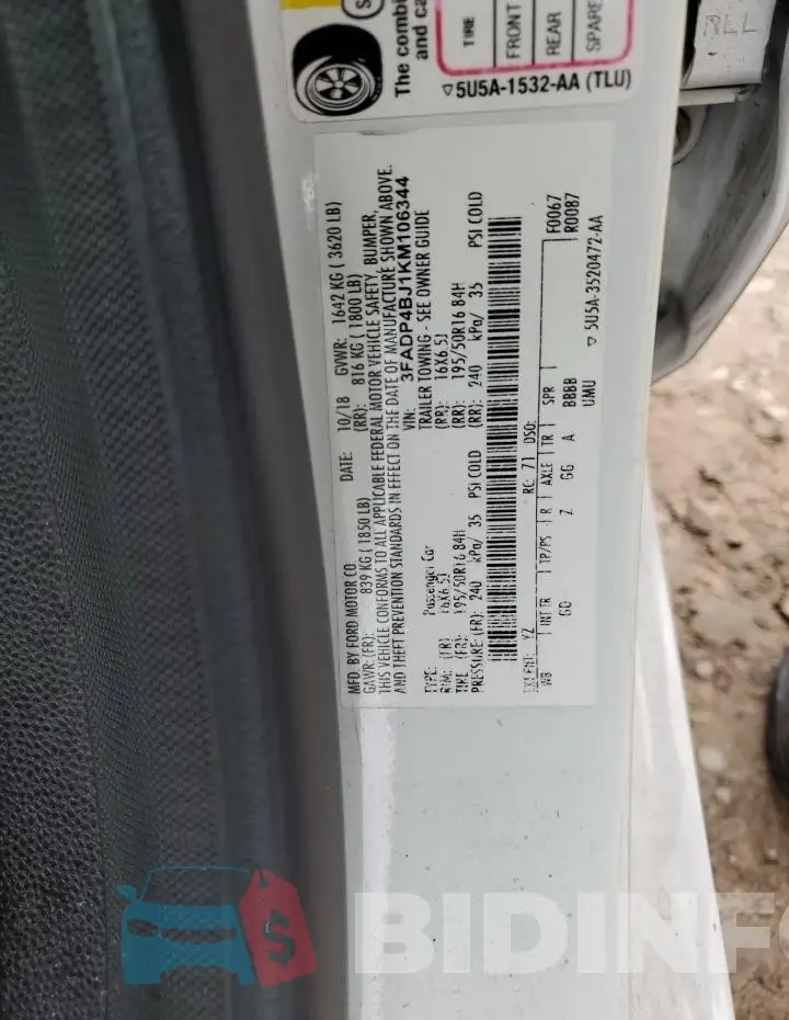 3FADP4BJ1KM106344 Photo# 12