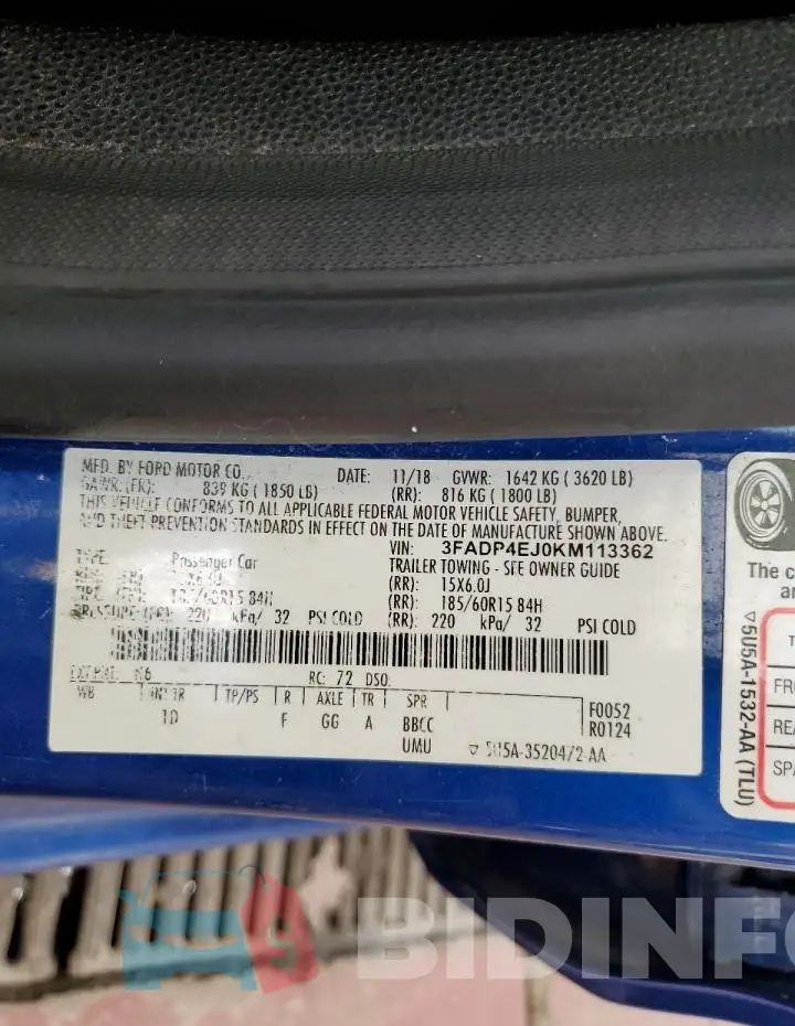 3FADP4EJ0KM113362 Photo# 13
