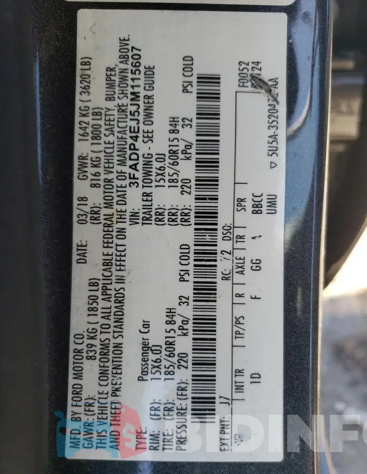 3FADP4EJ5JM115607 Photo# 12