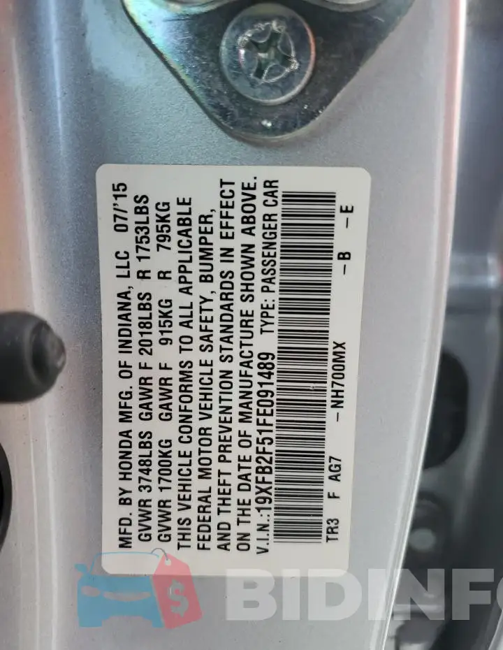 19XFB2F51FE091489 Photo# 12