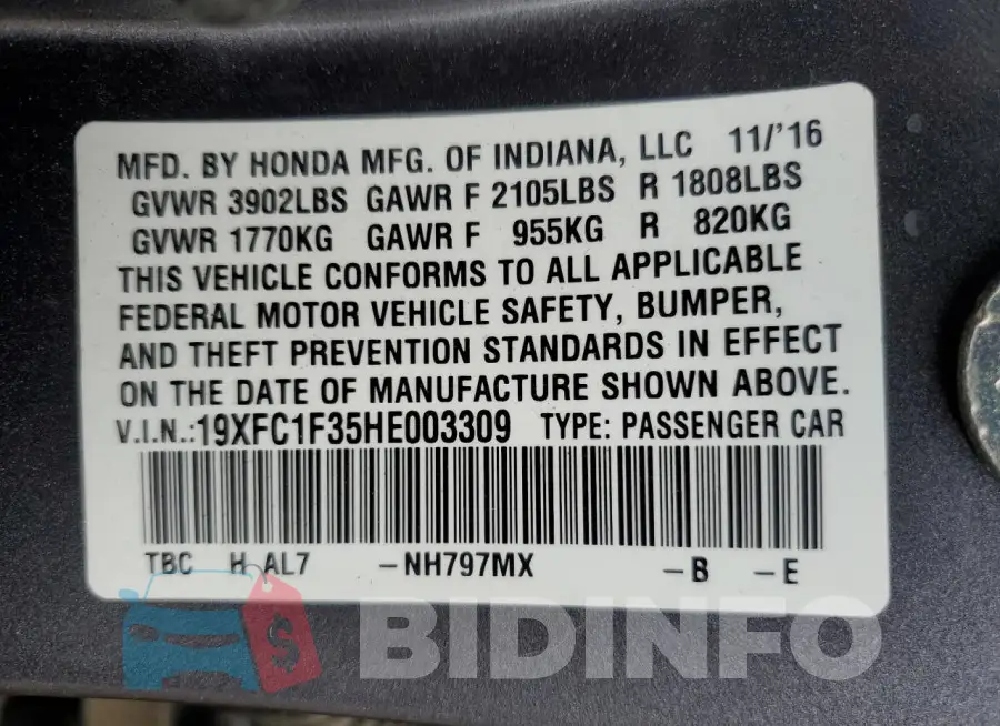 19XFC1F35HE003309 Photo# 12