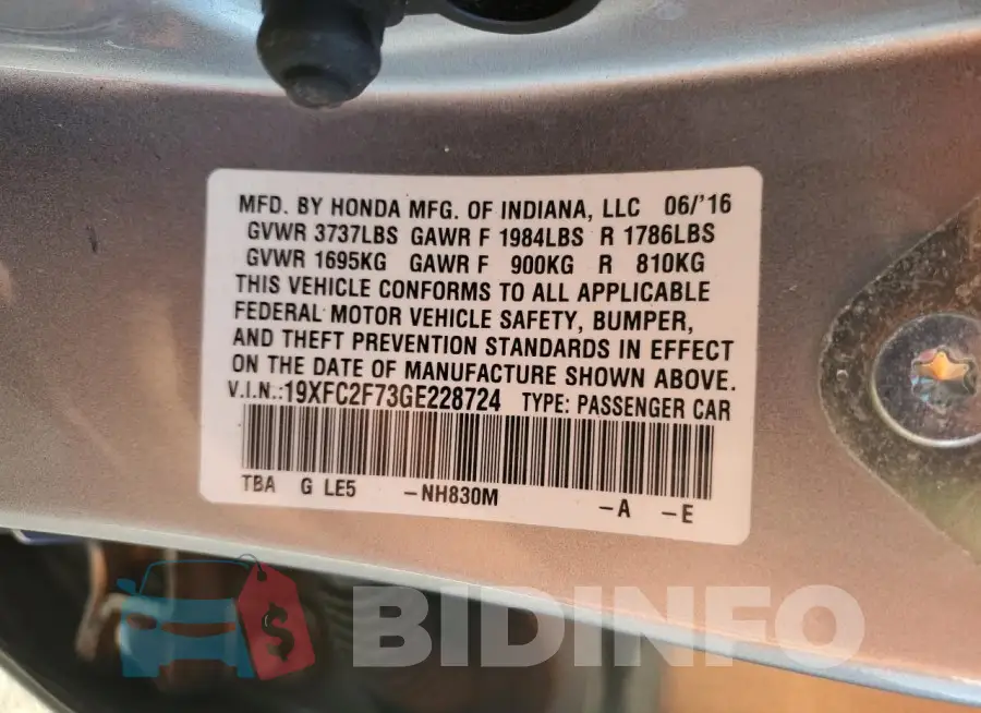 19XFC2F73GE228724 Photo# 12