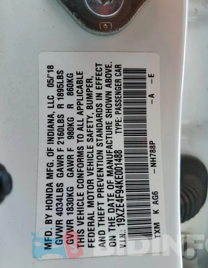 19XZE4F94KE001488 Photo# 12