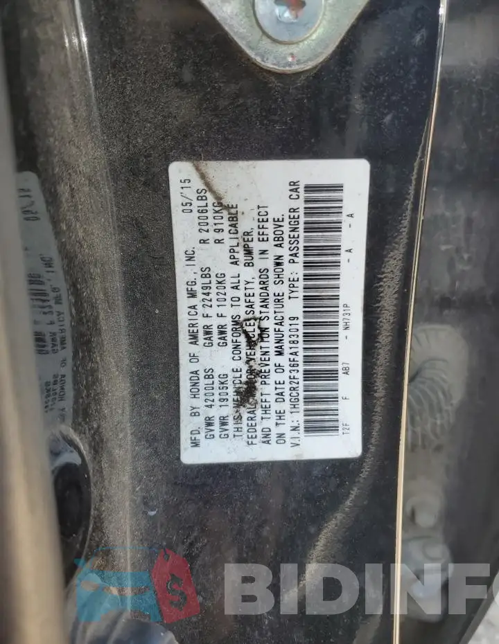 1HGCR2F36FA183019 Photo# 12