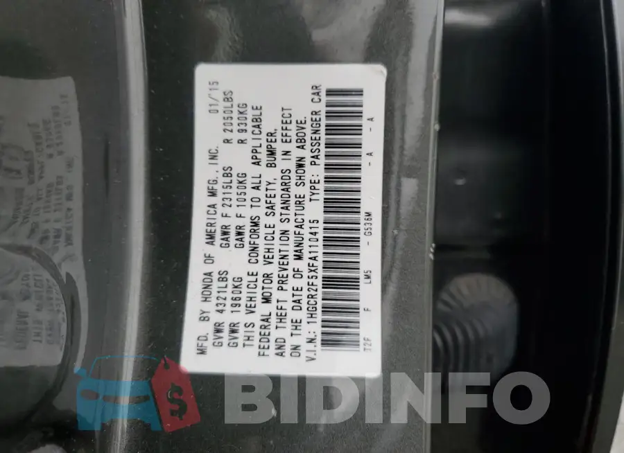 1HGCR2F5XFA110415 Photo# 12