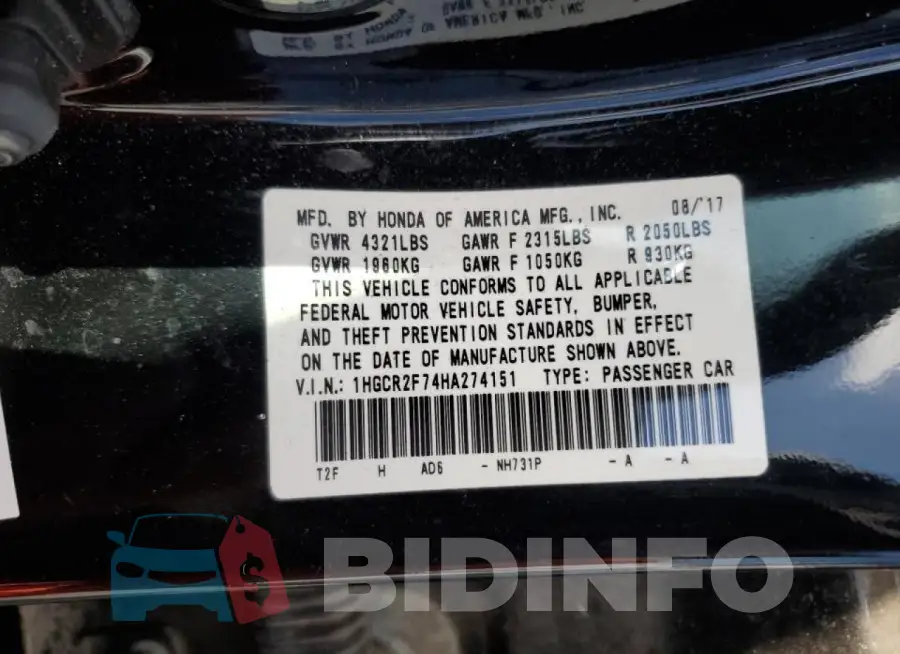 1HGCR2F74HA274151 Photo# 12