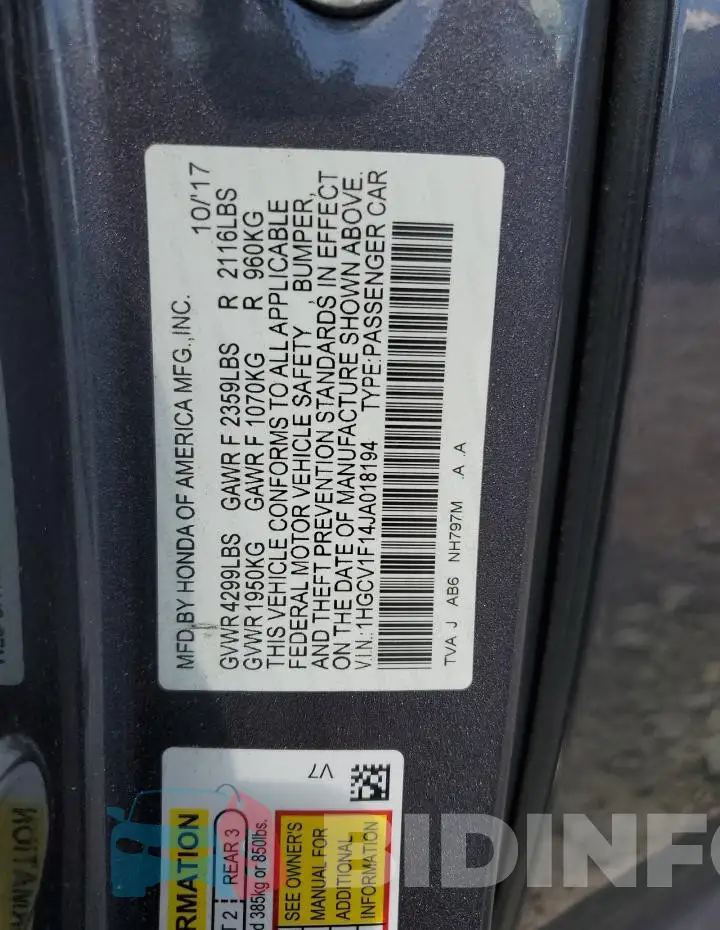 1HGCV1F14JA018194 Photo# 12
