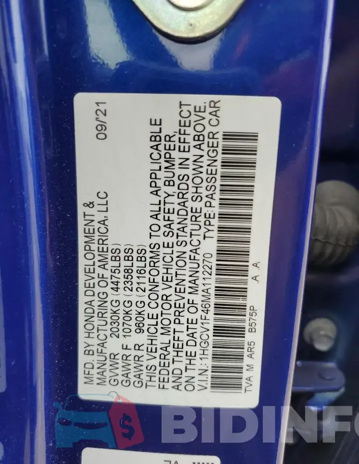 1HGCV1F46MA112270 Photo# 12