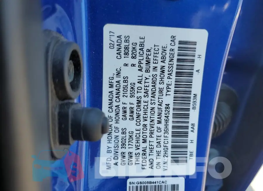 2HGFC1F36HH645284 Photo# 12