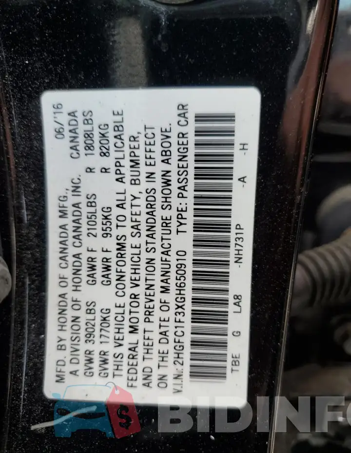 2HGFC1F3XGH650910 Photo# 12