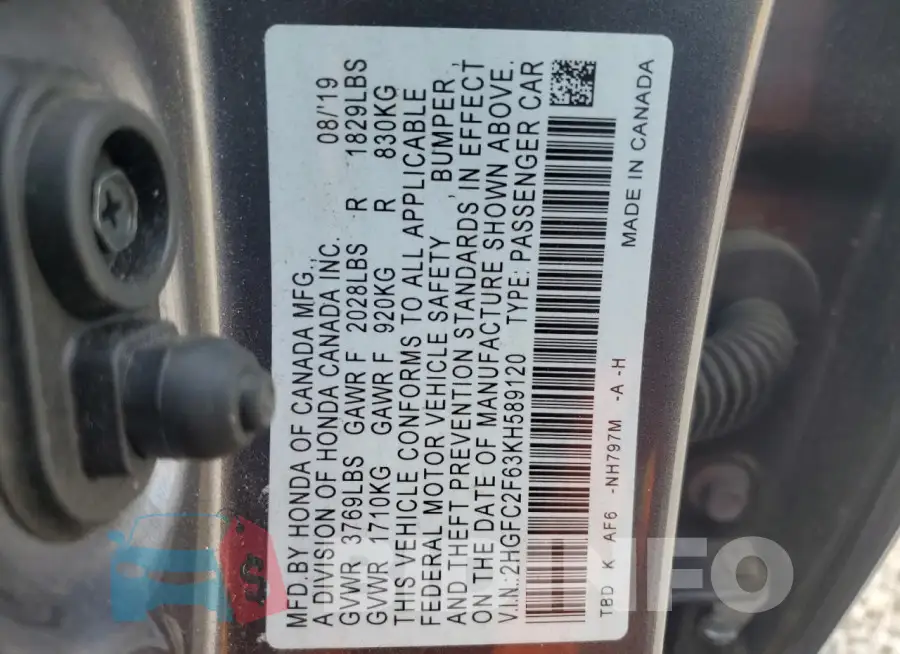 2HGFC2F63KH589120 Photo# 13