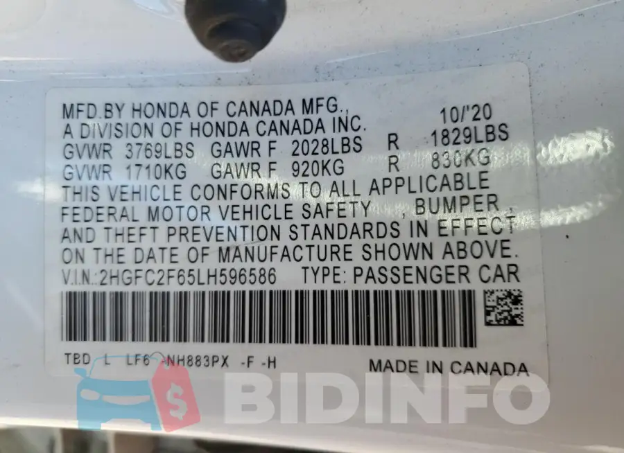 2HGFC2F65LH596586 Photo# 13