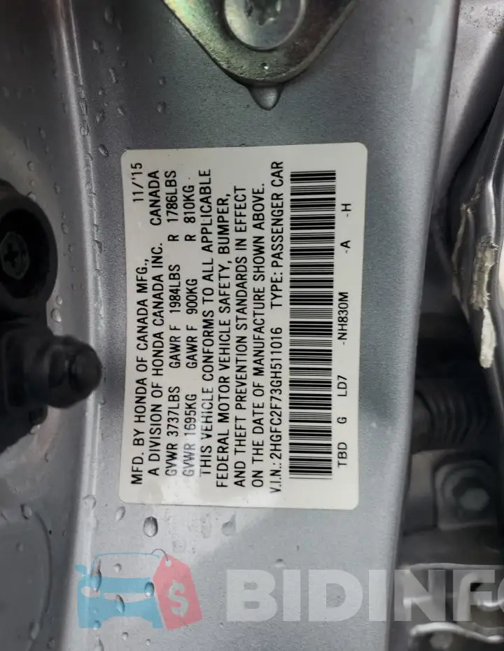 2HGFC2F73GH511016 Photo# 12