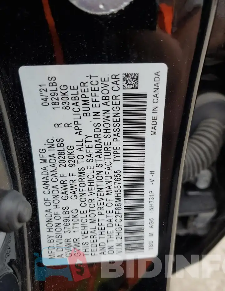 2HGFC2F88MH557655 Photo# 12
