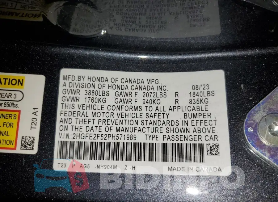 2HGFE2F52PH571989 Photo# 12