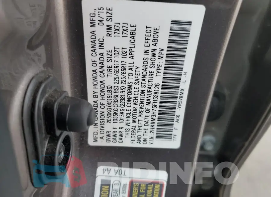 2HKRM3H75FH528126 Photo# 12