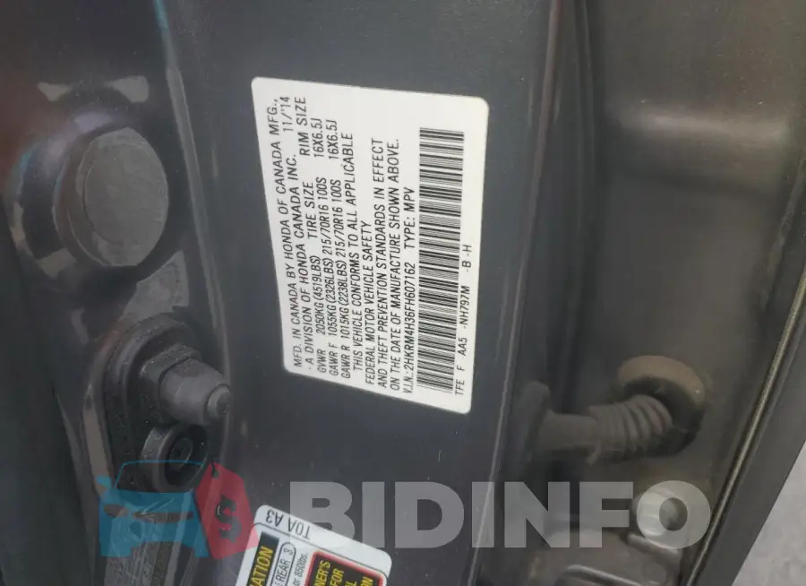 2HKRM4H36FH607162 Photo# 13