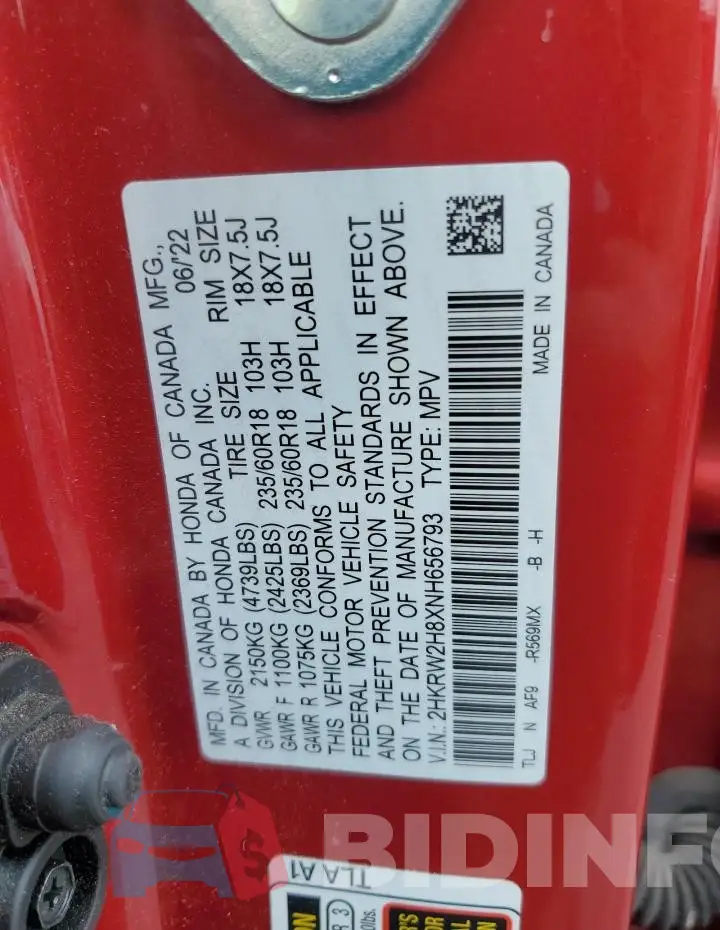 2HKRW2H8XNH656793 Photo# 14