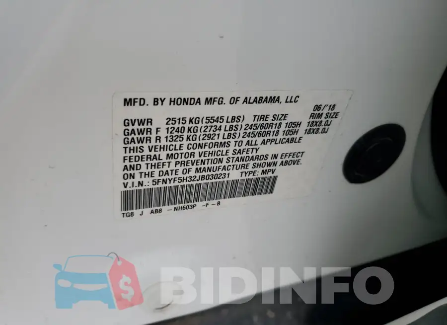 5FNYF5H32JB030231 Photo# 13