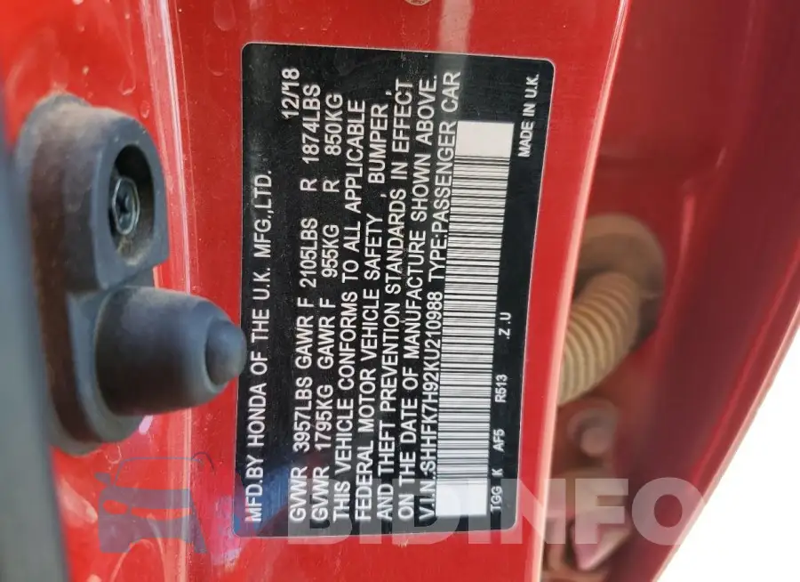 SHHFK7H92KU210988 Photo# 12