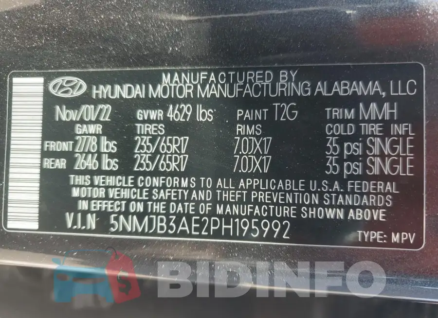5NMJB3AE2PH195992 Photo# 13