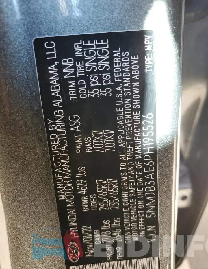 5NMJB3AE6PH195526 Photo# 13