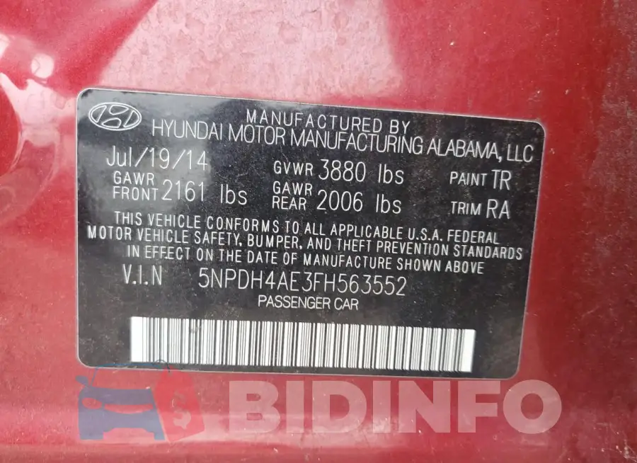 5NPDH4AE3FH563552 Photo# 13