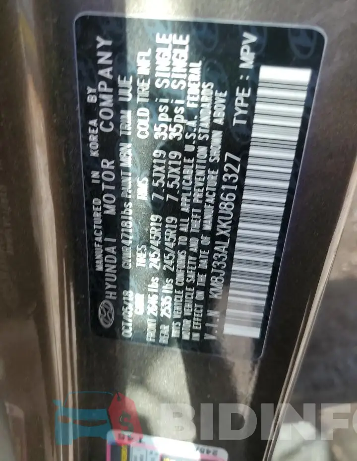 KM8J33ALXKU861327 Photo# 13