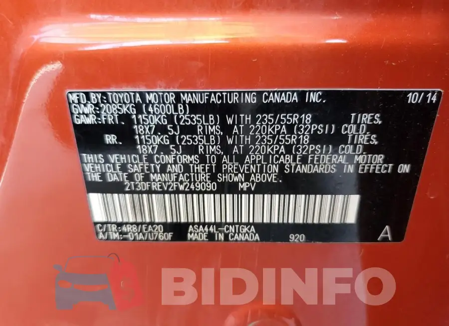 2T3DFREV2FW249090 Photo# 13